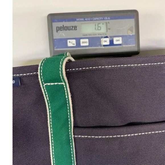 Lands End Canvas Tote Bag Navy Blue Green Cotton Open Top Pocket Key Clip 12in - Picture 10 of 10